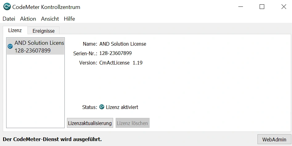 AND Client LicensePool: CodeMeter Kontrollzentrum