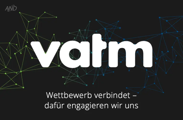 Titelbild mit dem Logo des VATM und dem Leitsatz "Wettbewerb verbindet" vor einem Netz aus Punkten und Linien